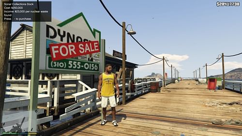 Purchase the Sonar Collections Dock by standing near this board (Image via Rockstar Games)