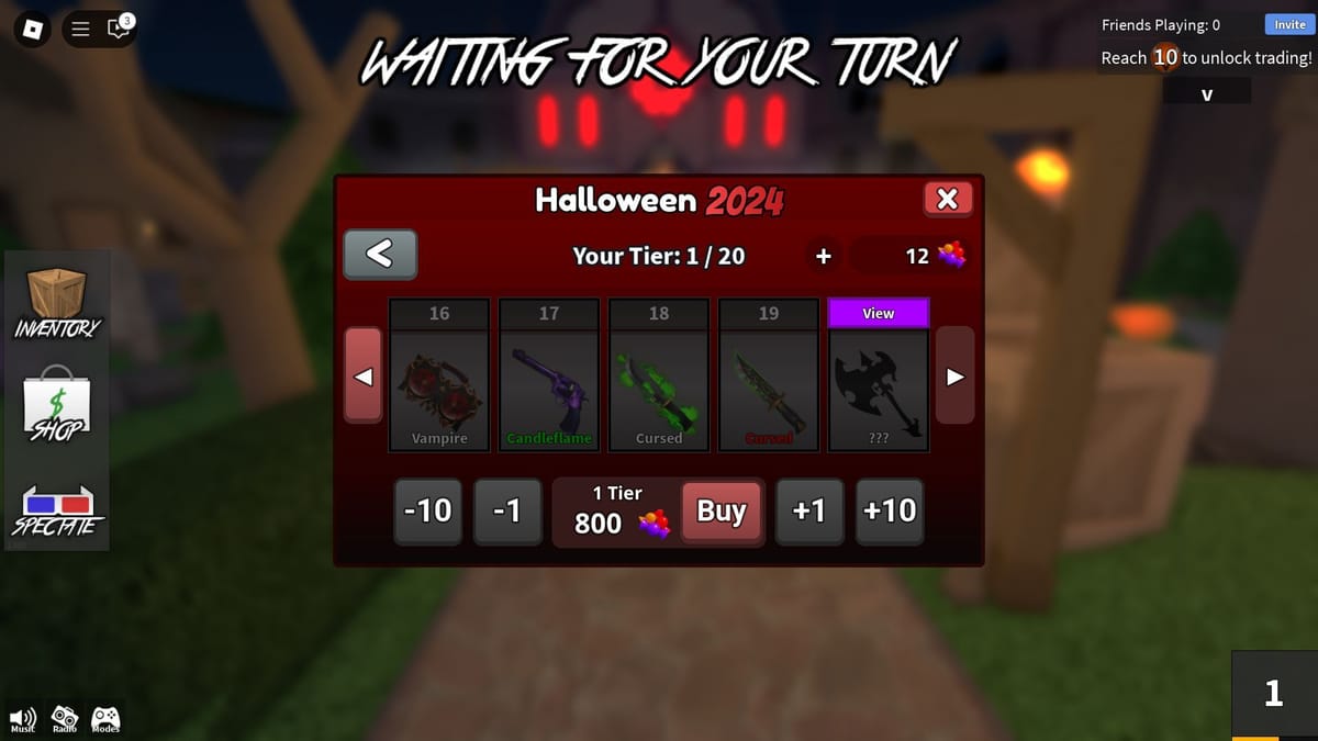 MM2 Halloween Battle Pass reward menu Murder Mystery 2 Halloween Battle Pass menu showing seasonal reward tiers