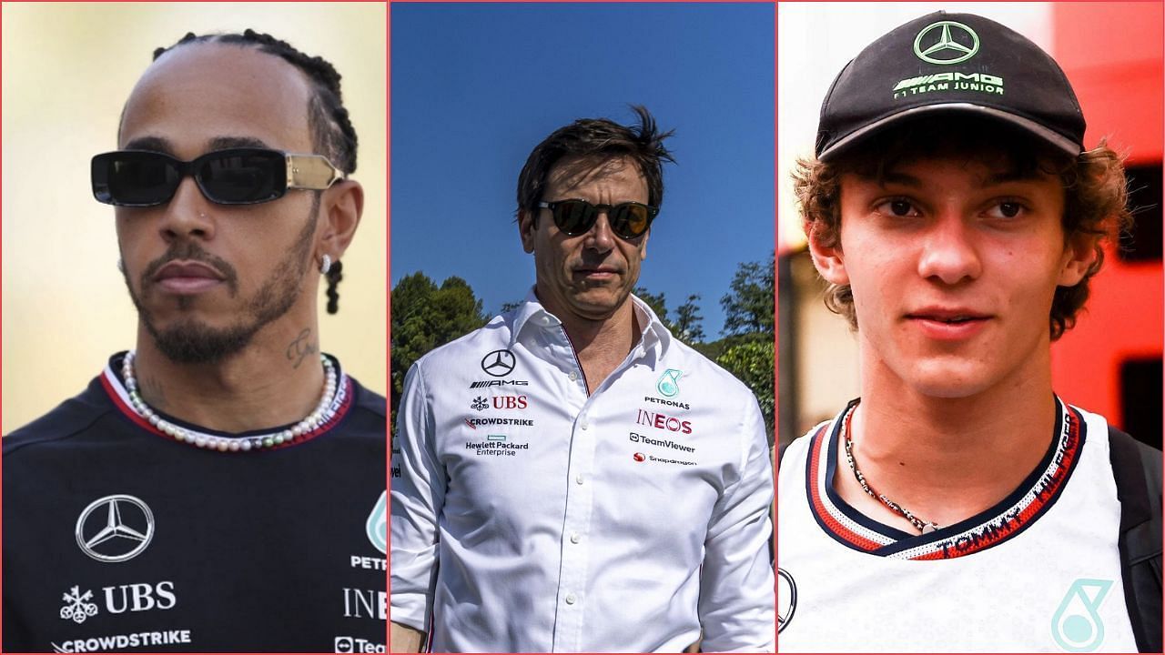 Lewis Hamilton, Toto Wolff and Kimi Antonelli (from Left). Credit: Getty Images 