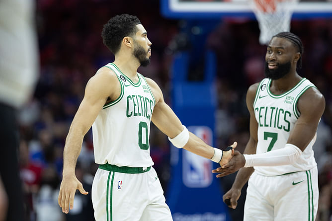Watch: Celtics' lineup faces warning for overzealous high-five routine in warmups during game vs 76ers
