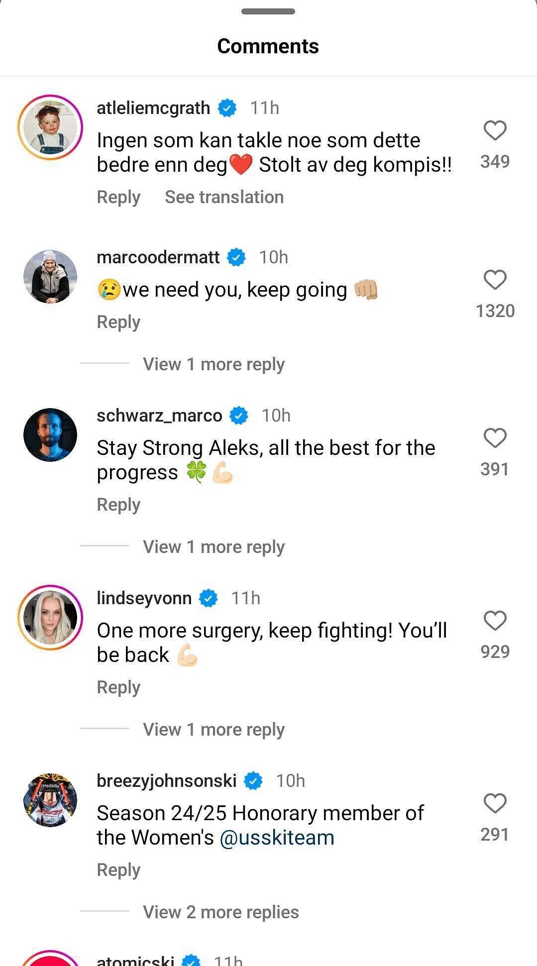 Screenshot of Instagram post&#039;s comment section.