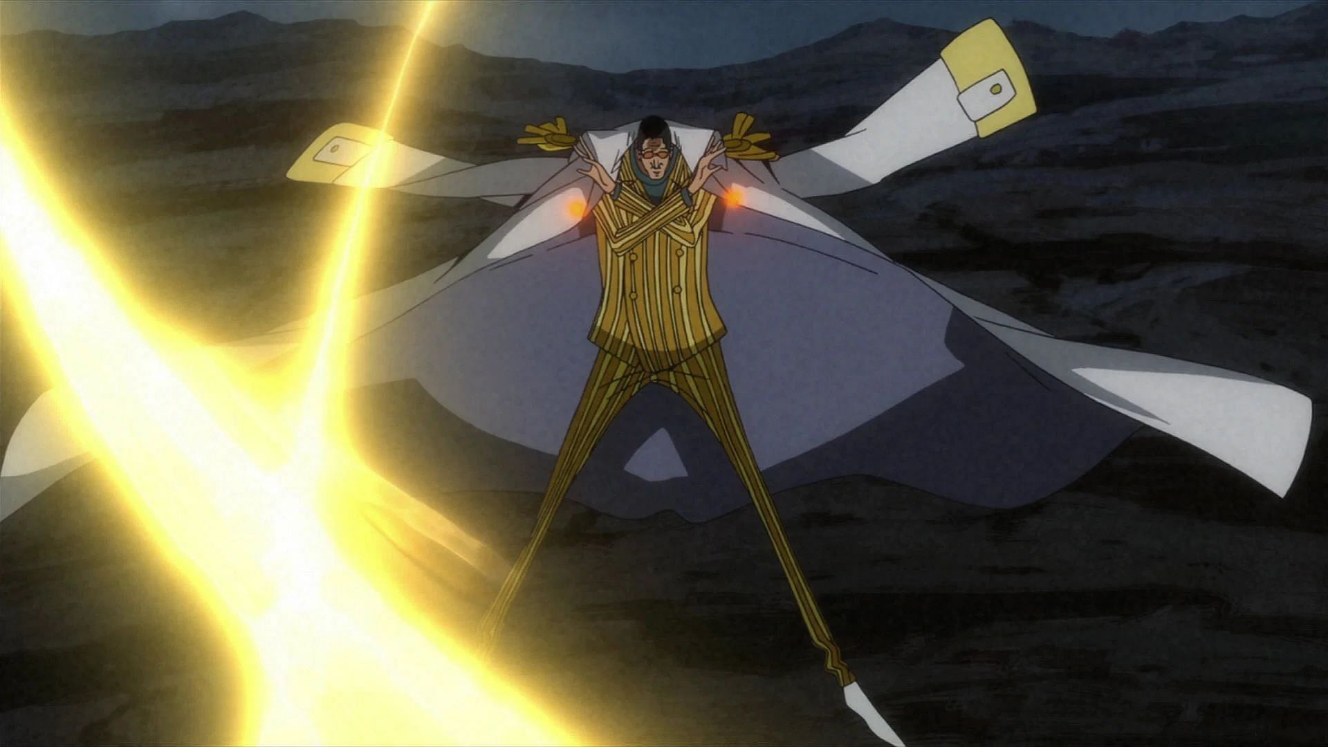 Kizaru displays the power of the Pika-Pika no Mi (Image via Toei Animation)