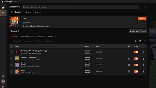 Install the Minecraft Relics mod from Curseforge (Image via Curseforge/SSKirillSS)