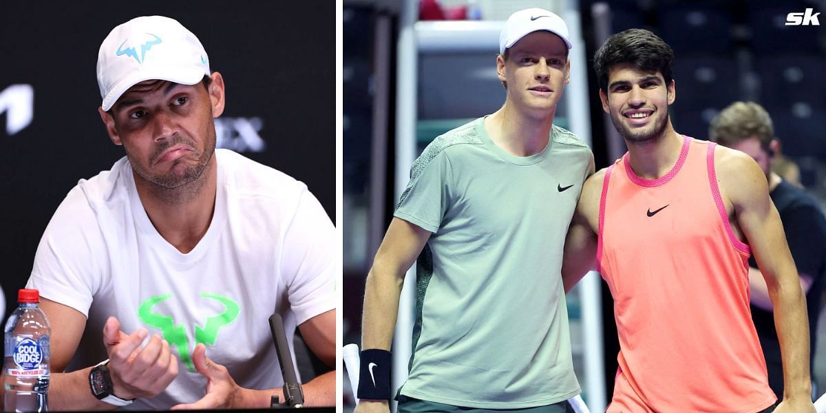 Rafael Nadal (L) and Jannik Sinner with Carlos Alcaraz (R) [Image Source: Getty Images]