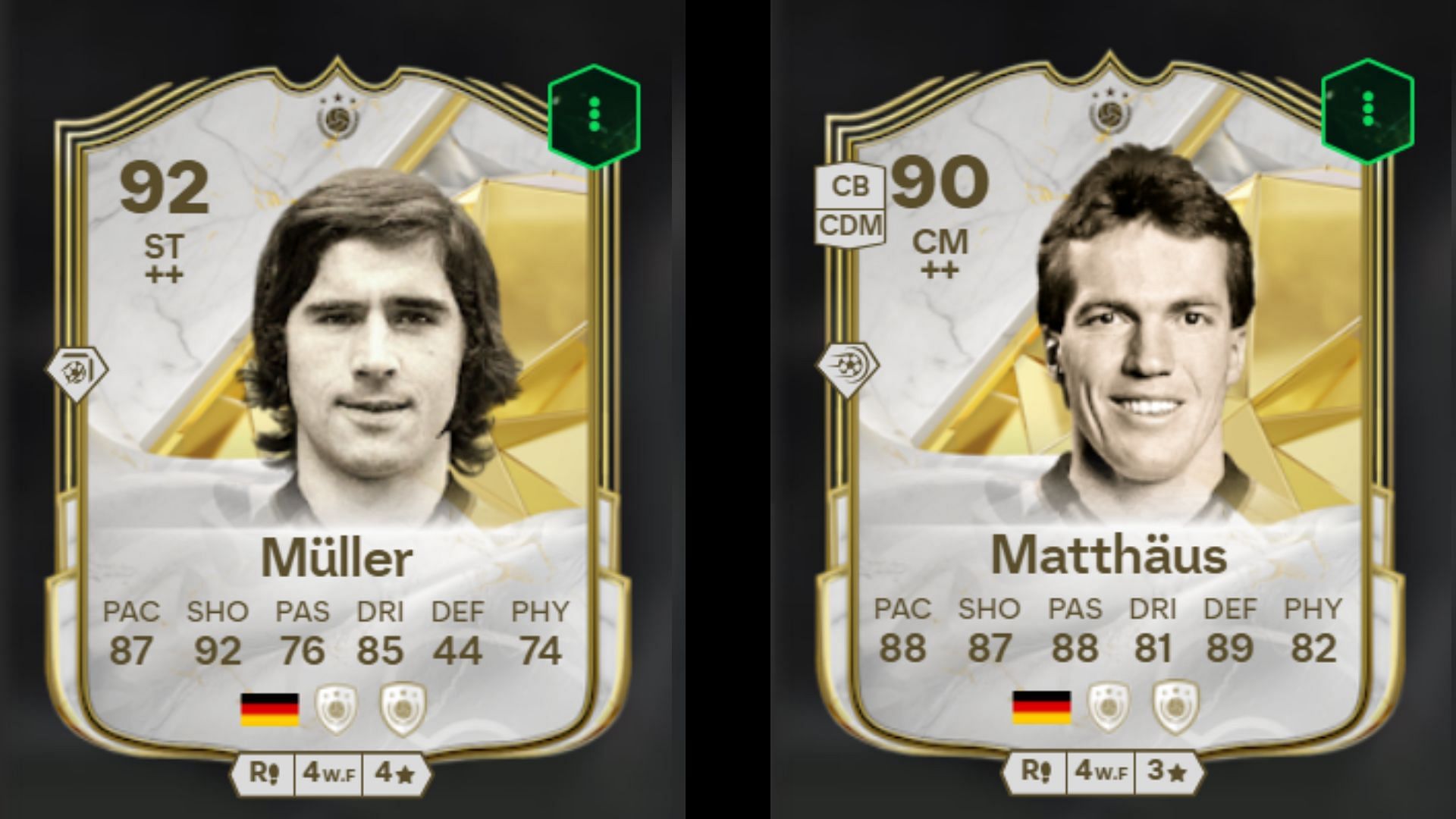 Muller and Matthaus Icon cards (Images via FUTBIN || EA Sports)