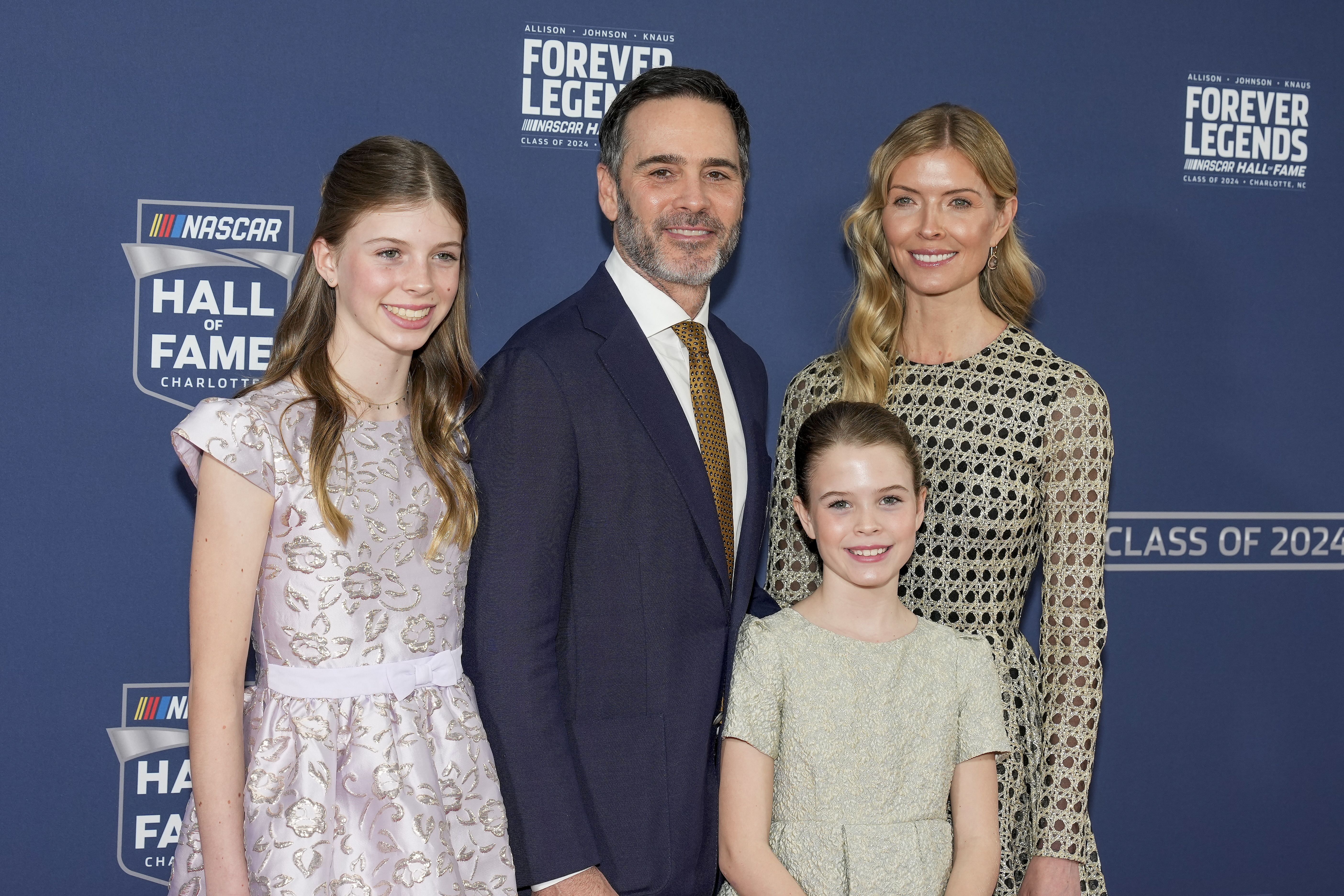 Jimmie Johnson with his family when he was inducted into the NASCAR Hall of Fame in 2024 (Source: Imagn)