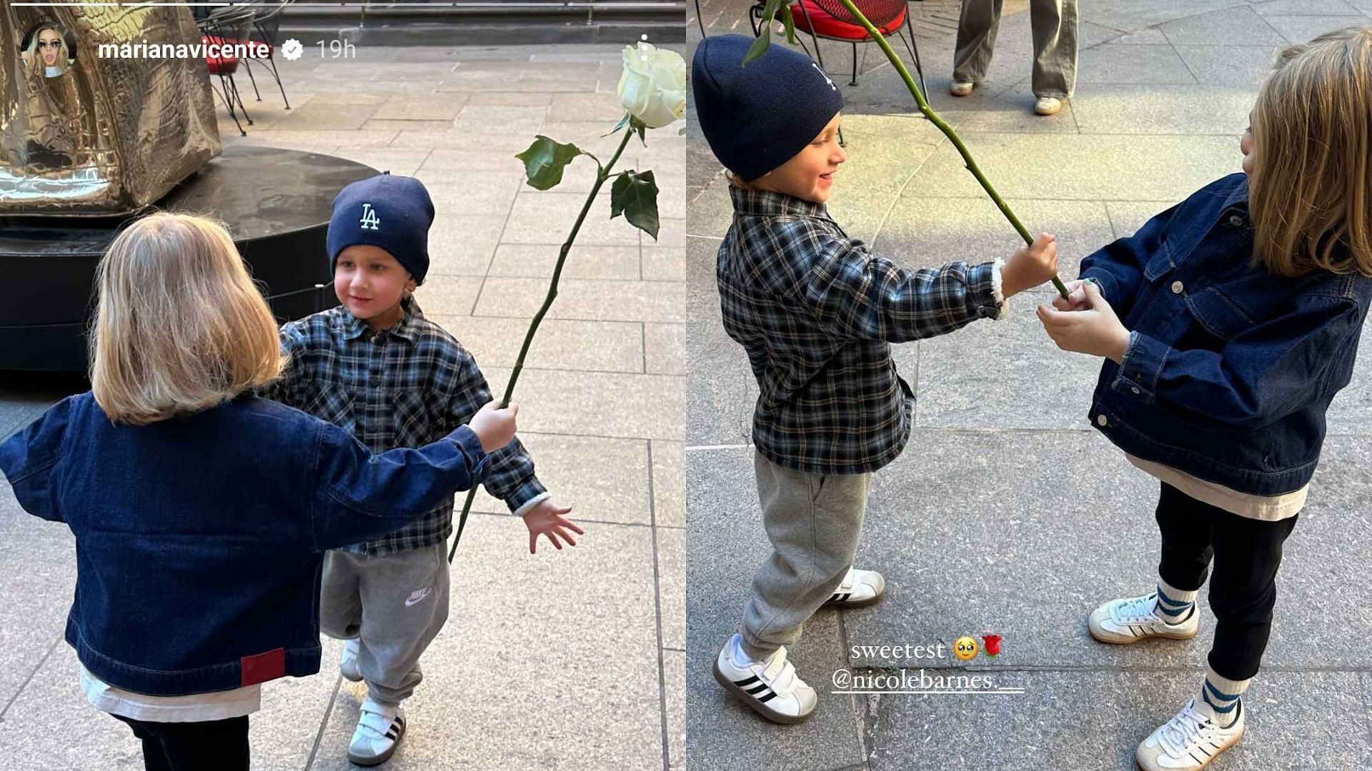 Mariana Vicente Hernandez posting a picture of her daughter Penelope exchanging a rose with Ashton Hedges Instagram/mariavicente