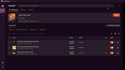 You can install the Minecraft Simply Swords mod using the Curseforge mod loader (Image via Curseforge)