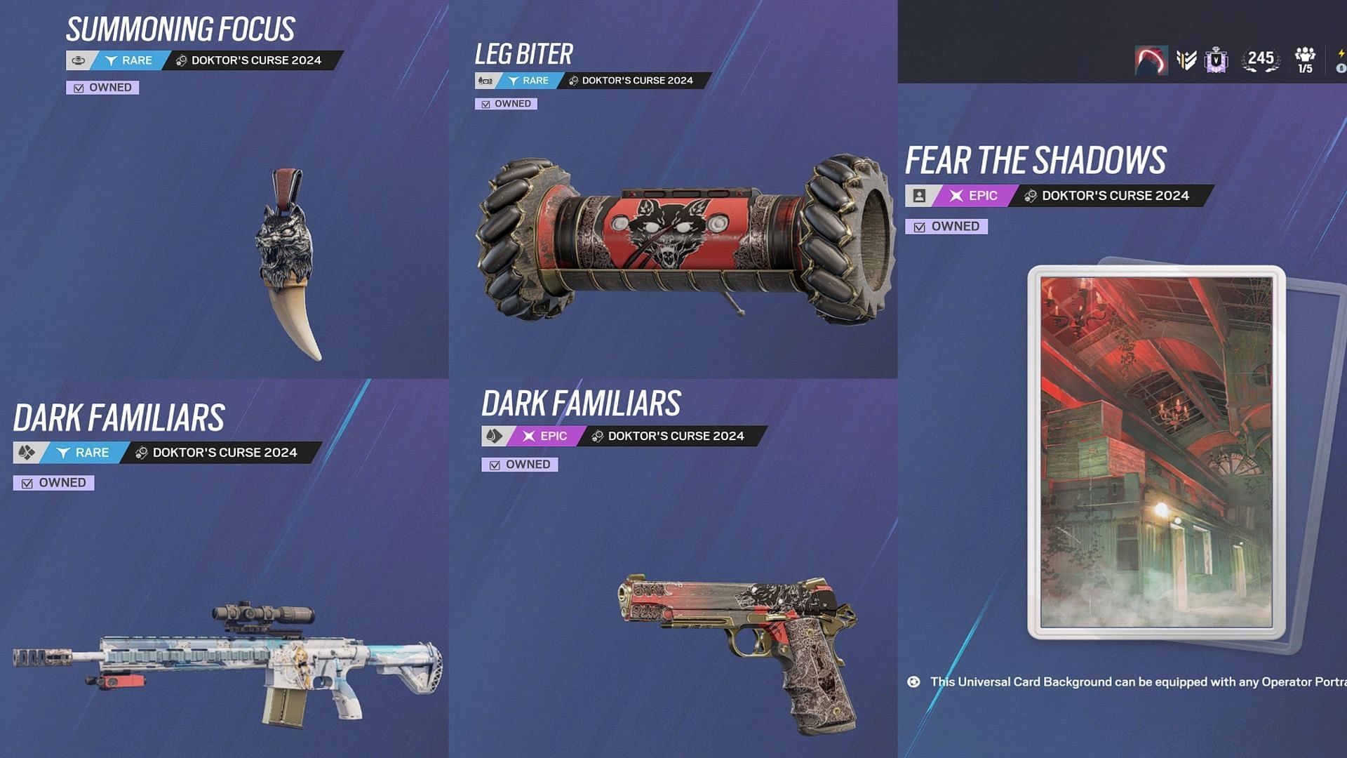 All the contents of the Creature Overlord bundle in Rainbow Six Siege Doktor's Curse (Image via Ubisoft)