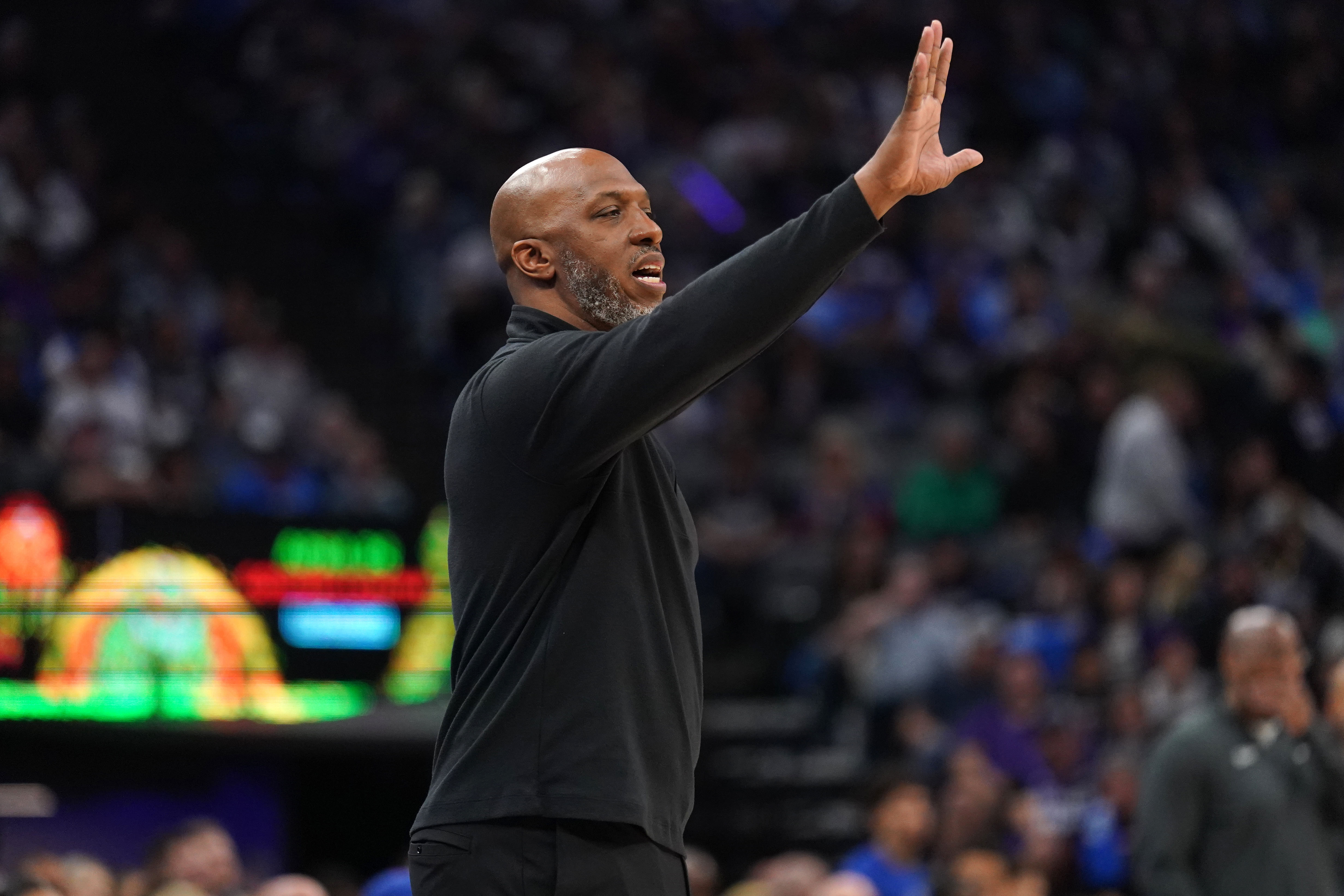 Portland Trail Blazers head coach Chauncey Billups directs his team during action against the Sacramento Kings at the Golden 1 Center. Photo Credit: Imagn