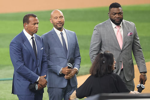 David Ortiz works alongside Alex Rodriguez and Derek Jeter for the postseason broadcast on Fox Sports (Photo Credit: IMAGN)