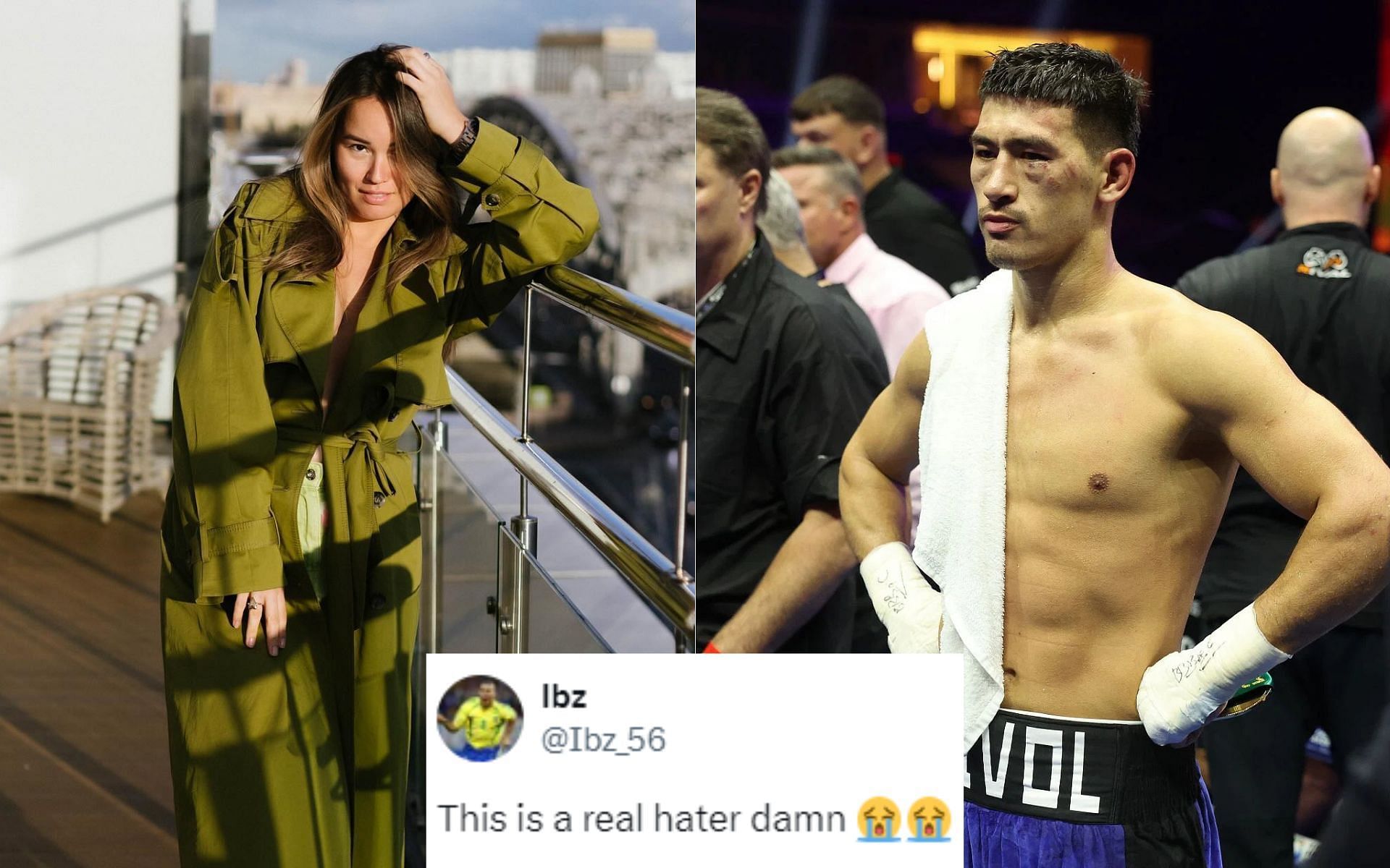 Ekaterina Bivol (left) reacts to Dmitry Bivol