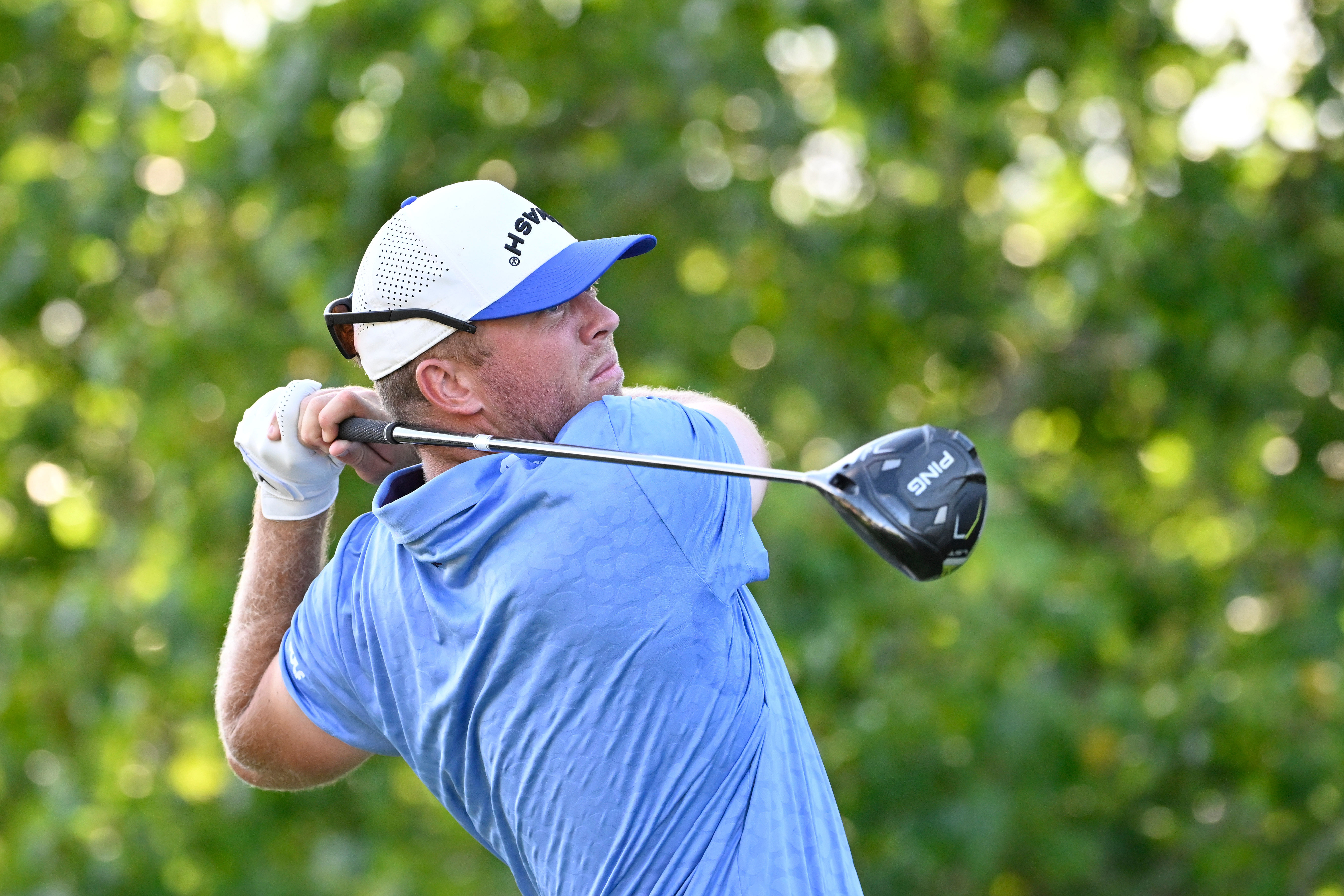 Talor Gooch drives during the LIV Golf Greenbrier. (Image Source: Imagn)