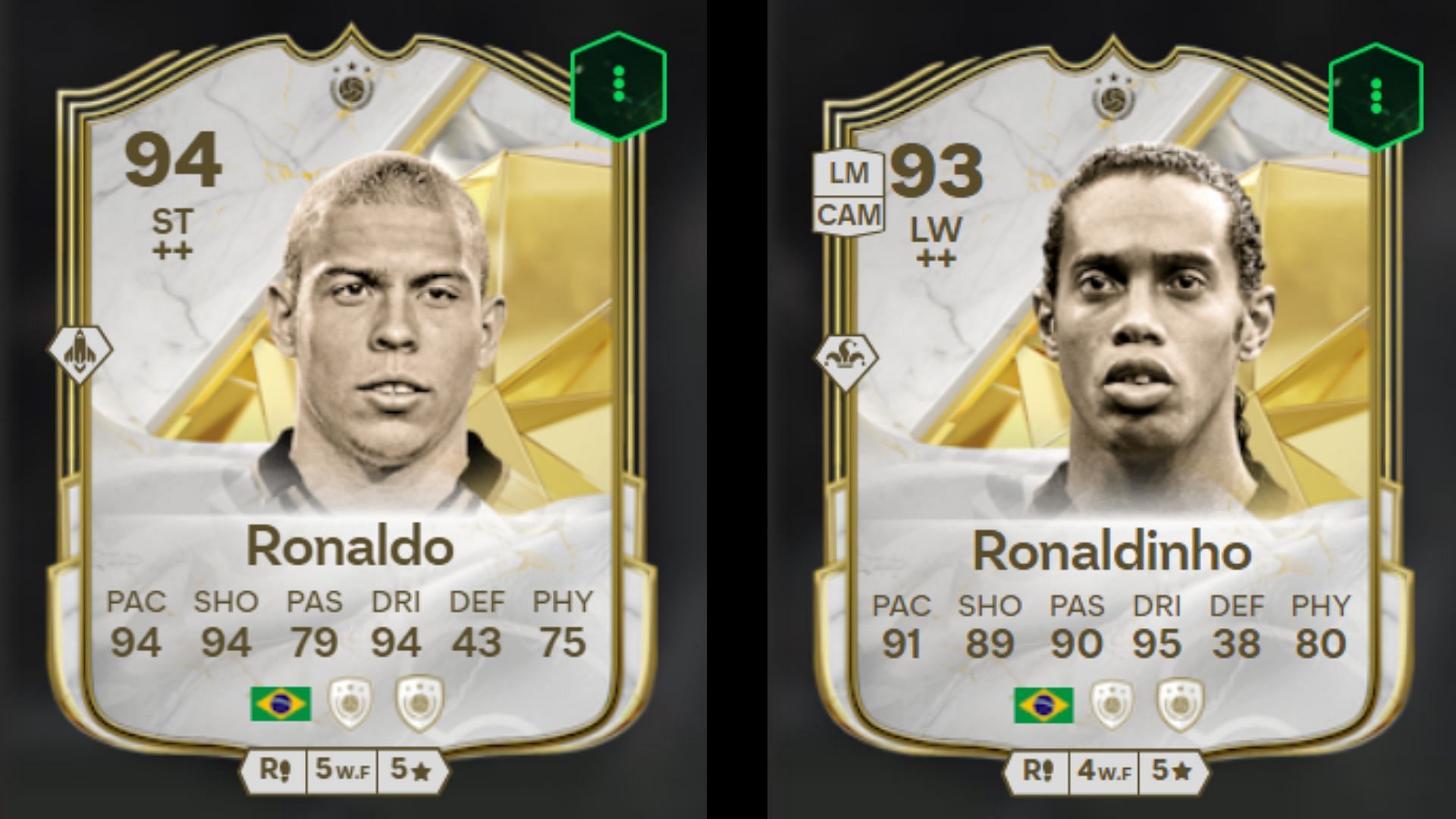 Ronaldo and Ronaldinho&#039;s Icon cards (Images via Futwiz || EA Sports)