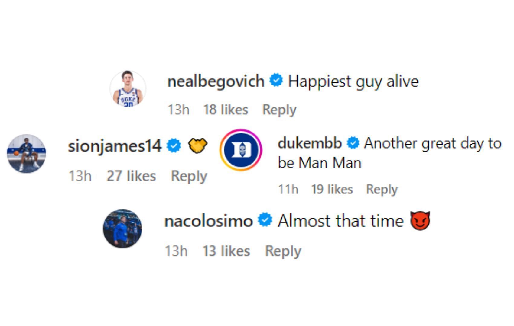 Duke's cast comments on Maluach's post