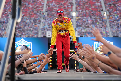 Joey Logano during driver introductions for the Bass Pro Shops Night Race. Source: Imagn Images