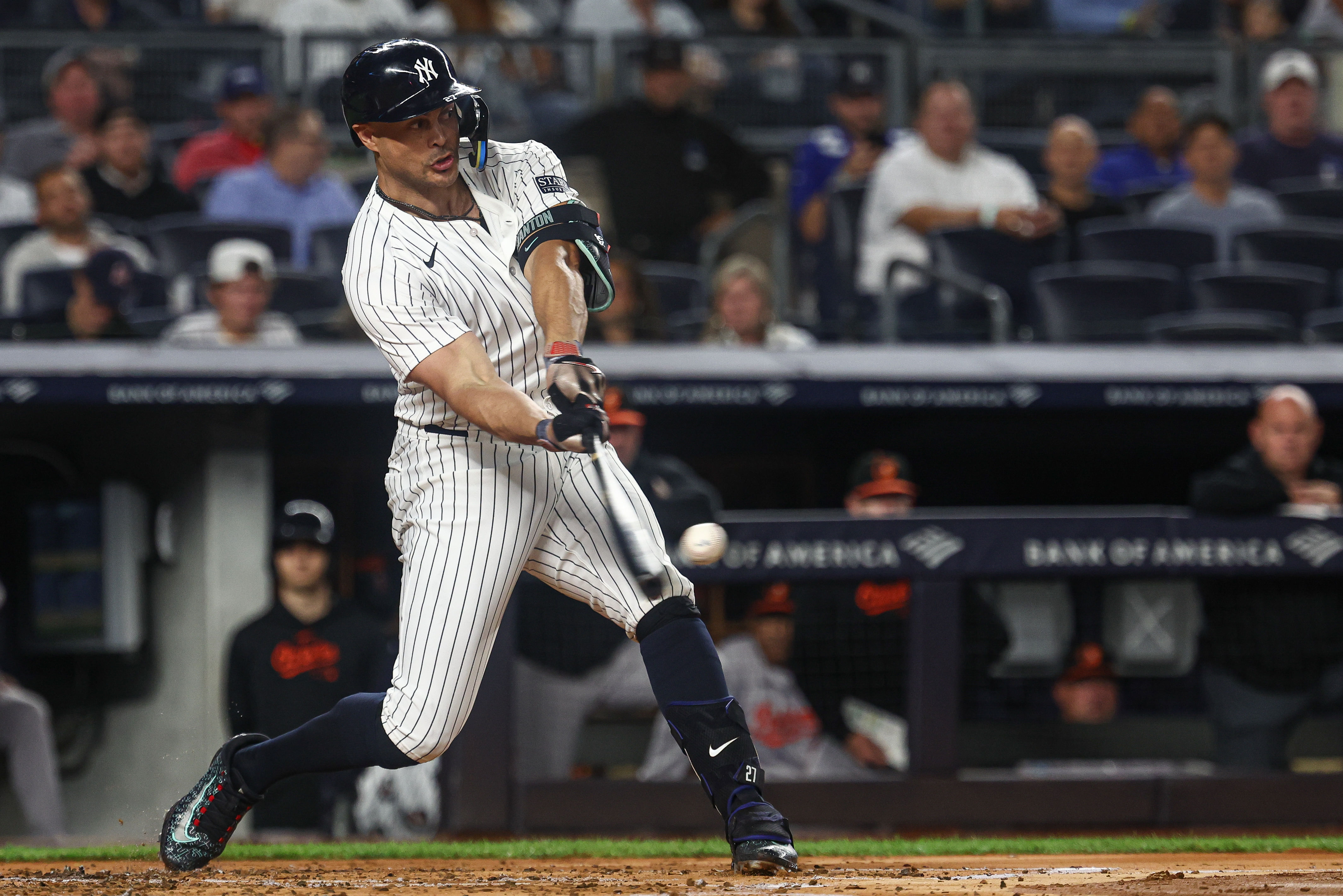 Giancarlo Stanton could hit a home run (Imagn)