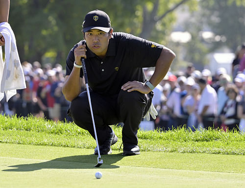 Hideki Matsuyama during the 2024 Presidents Cup at the Royal Montreal Golf Club [Image via USA Today]