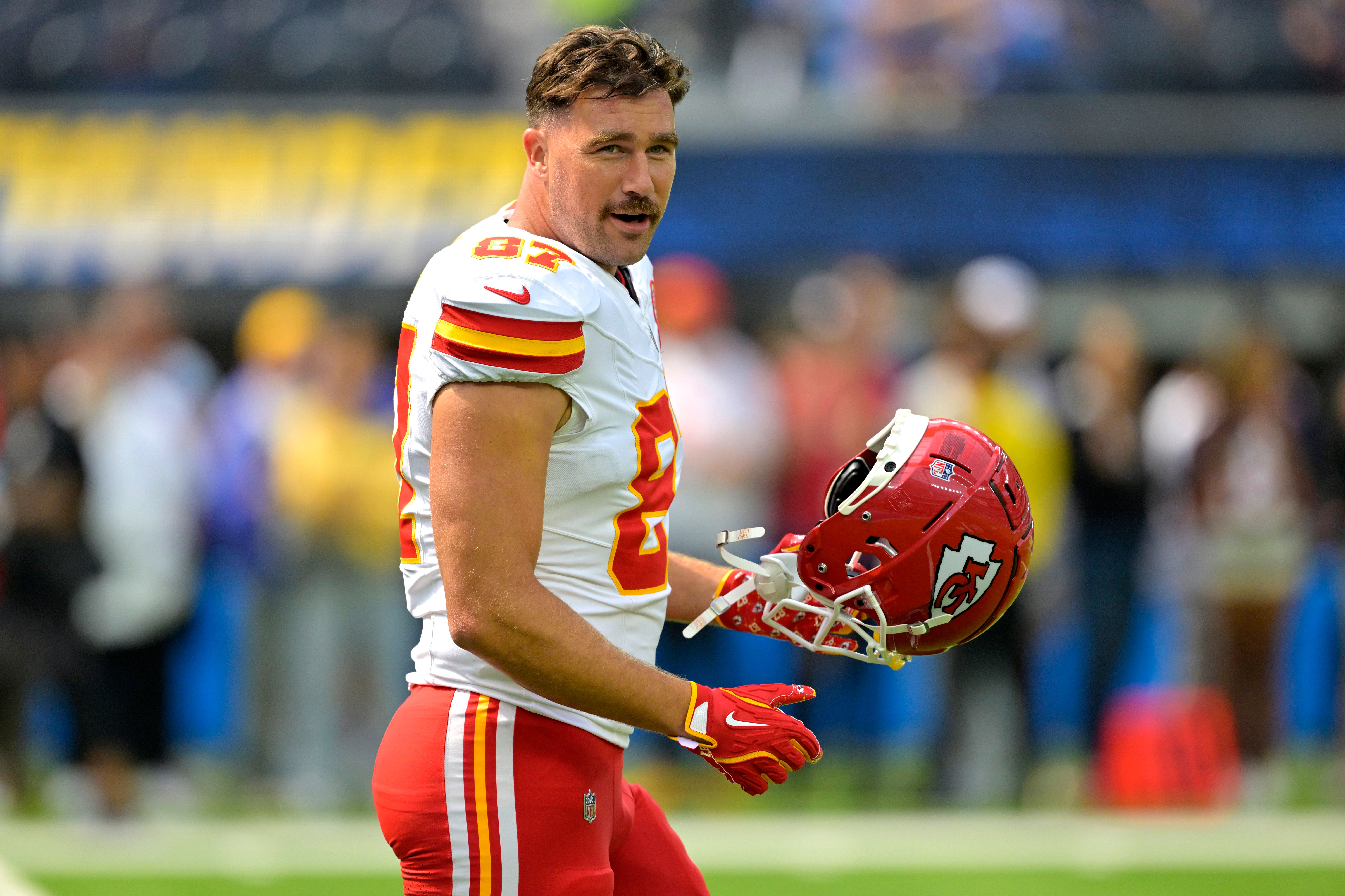 Chiefs tight end Travis Kelce claimed he eats Uncrustables more than &quot;anything else in the world (Source: Imagn)