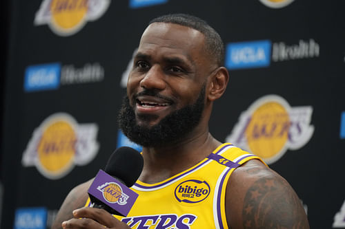 Lakers star LeBron James at Media Day - Source: Imagn