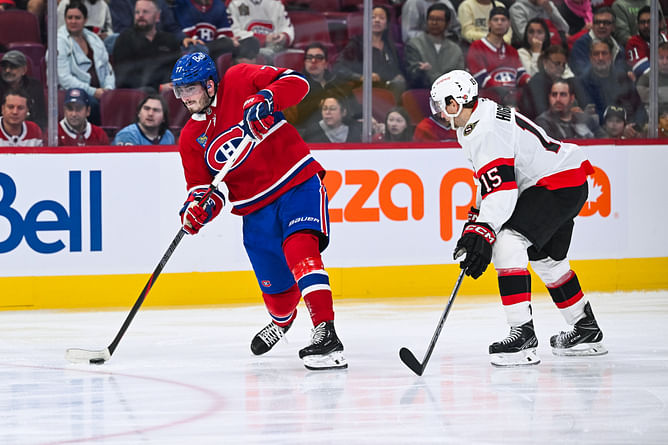Watch: Habs' Kirby Dach & Sens' Ridly Greig exchange bombs in heavy tilt