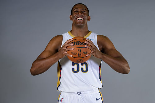 New Orleans Pelicans center Trey Jemison takes part in Pelicans Media Day. Photo Credit: Imagn