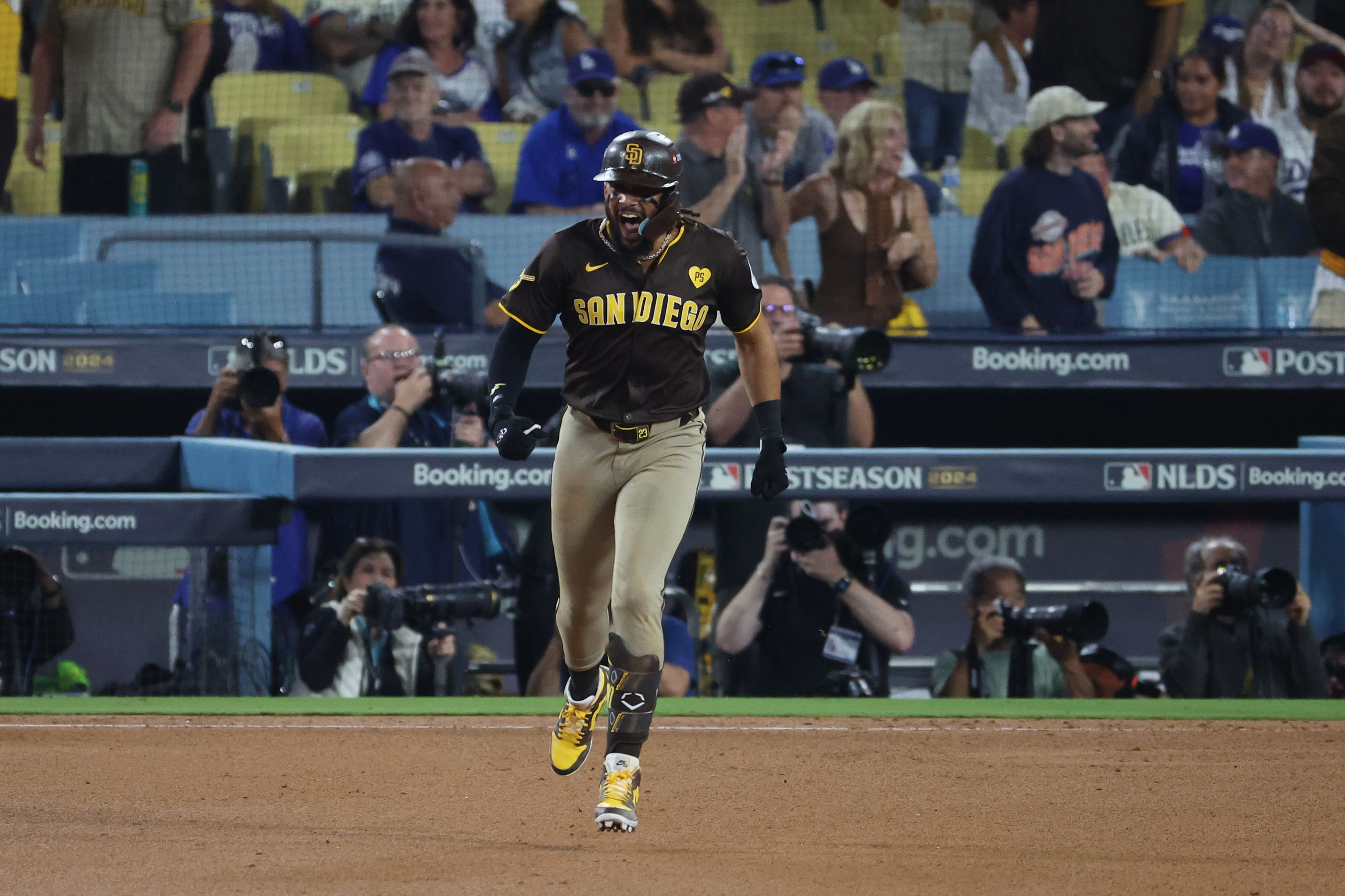 Fernando Tatis Jr. has hit three home runs in the playoffs (Imagn)