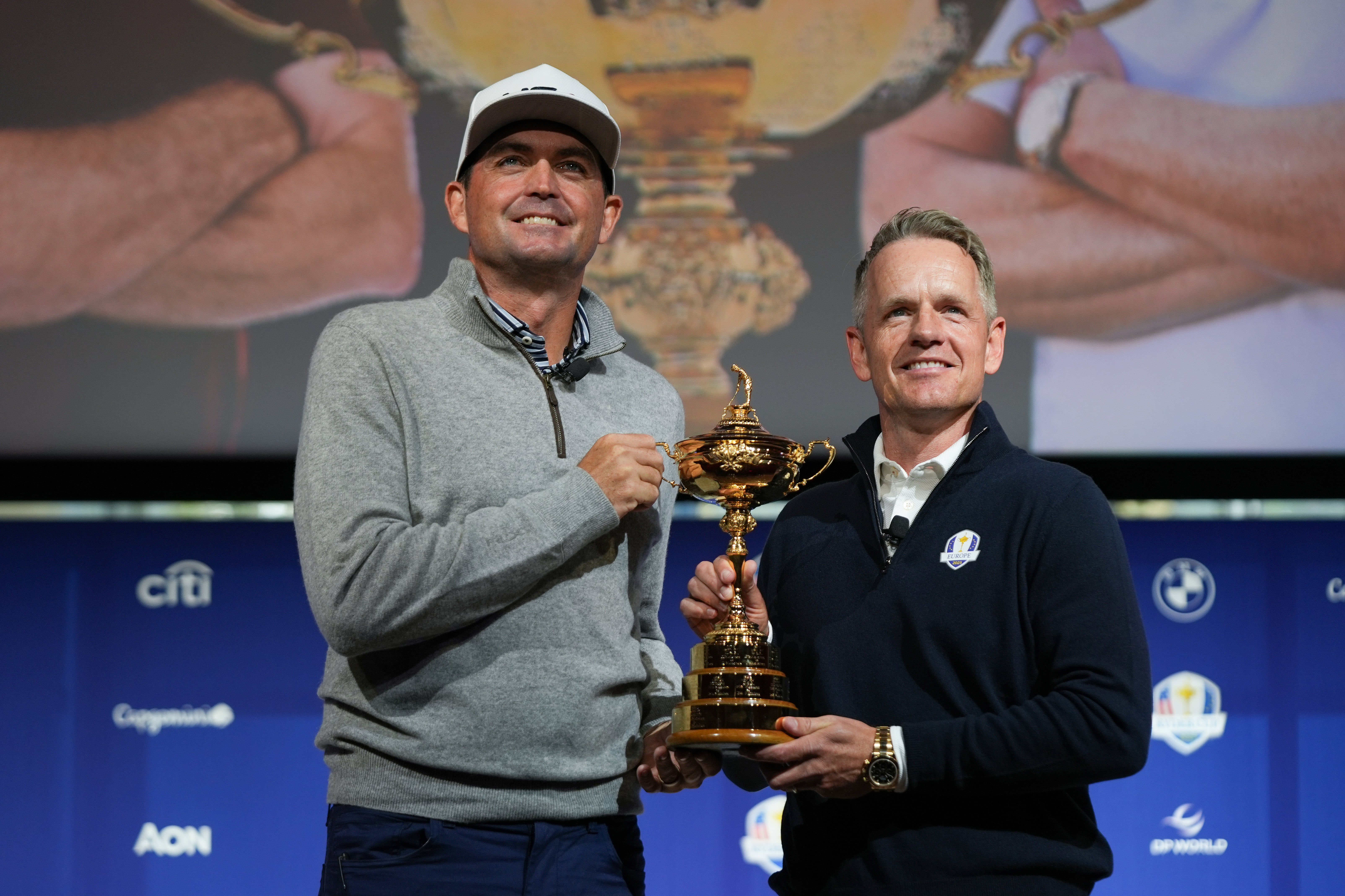 Keegan Bradley and Luke Donald at the Ryder Cup Captains News Conference - Source: Imagn