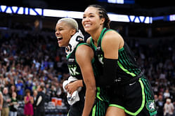 Co-founder Napheesa Collier reacts after her Lynx teammate Courtney Williams joins Unrivaled basketball league