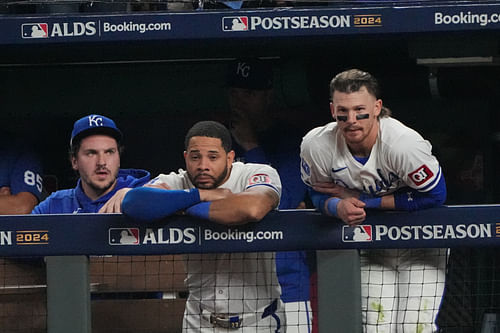 Bobby Witt Jr. watching from the dugout during the ALDS (Credits: Imagn)