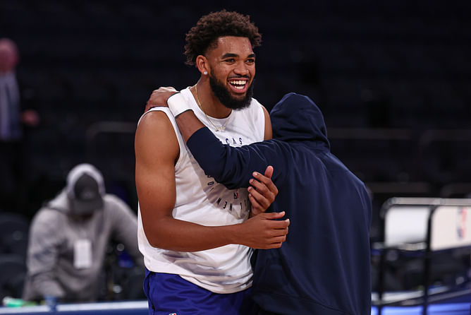 In Photos: Former teammates Karl-Anthony Towns & Anthony Edwards reunite during Timberwolves vs Knicks game at MSG