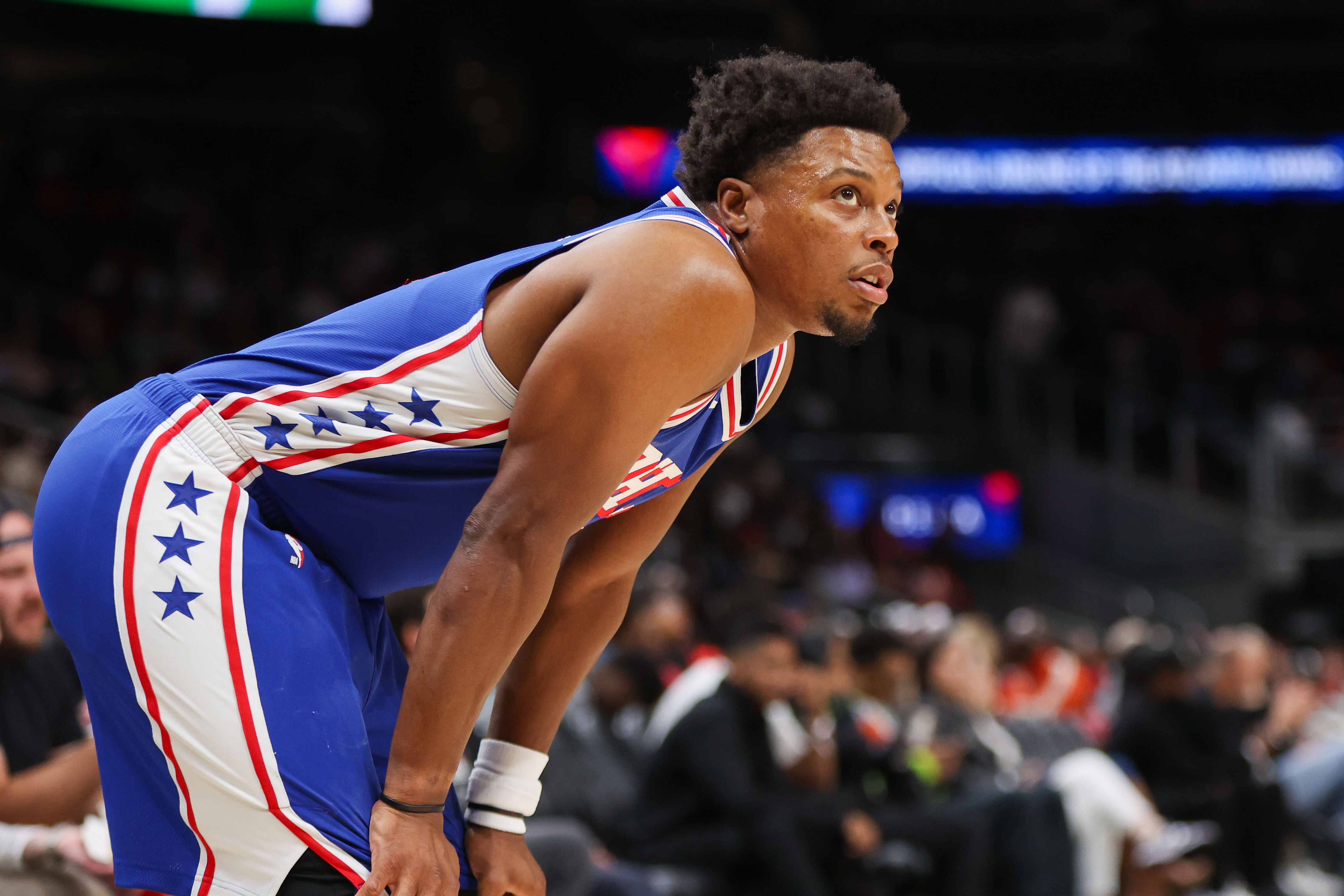 Philadelphia 76ers guard Kyle Lowry in action against the Atlanta Hawks at State Farm Arena. Photo Credit: Imagn