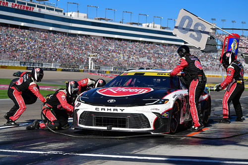 NASCAR Cup Series driver Christopher Bell (20) stops for service during the South Point 400 at Las Vegas Motor Speedway. Source: Imagn