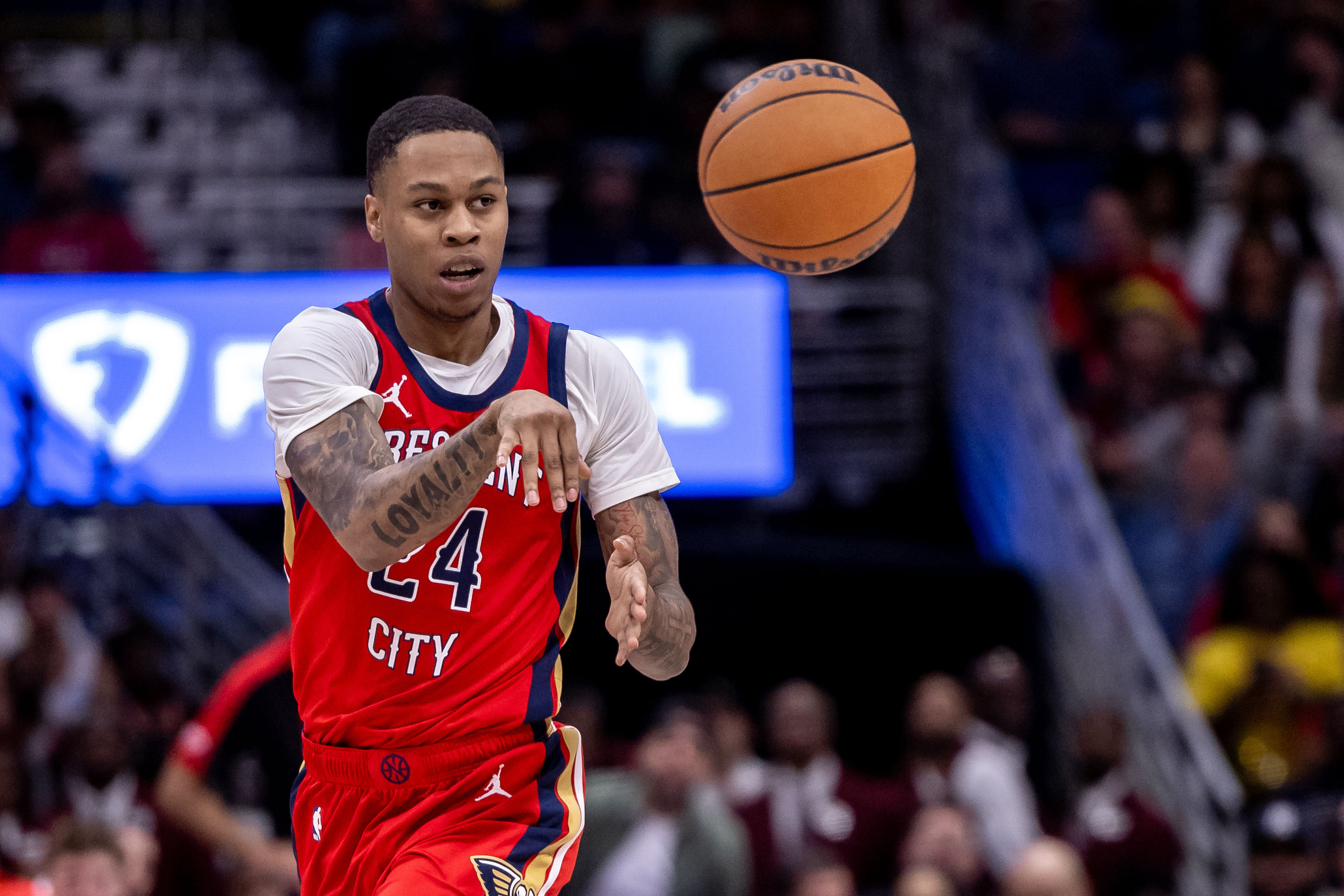 New Orleans Pelicans sophomore shooting guard Jordan Hawkins (Image Credit: Stephen Lew-Imagn Images)