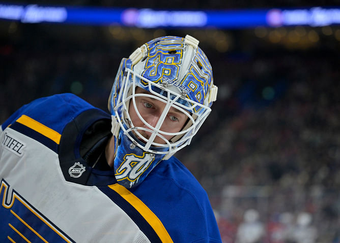 Watch: Jordan Binnington beckons Linus Ullmark for a goalie fight after all-out Blues-Sens scrum breaks out