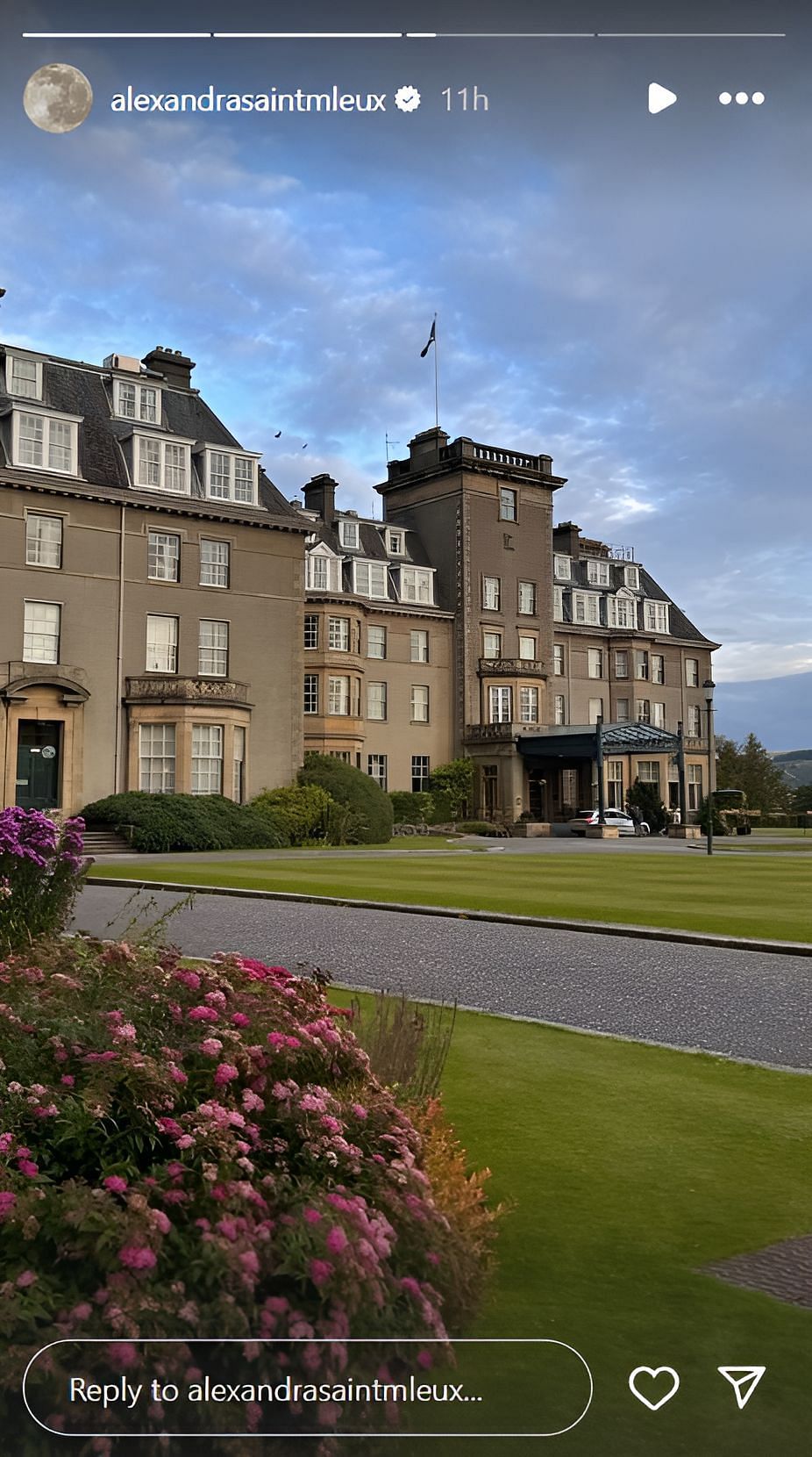 View of the Gleneagles Hotel, a Scottish mansion turned into a luxurious hotel (Source: @alexandrasaintmleux on Instagram)