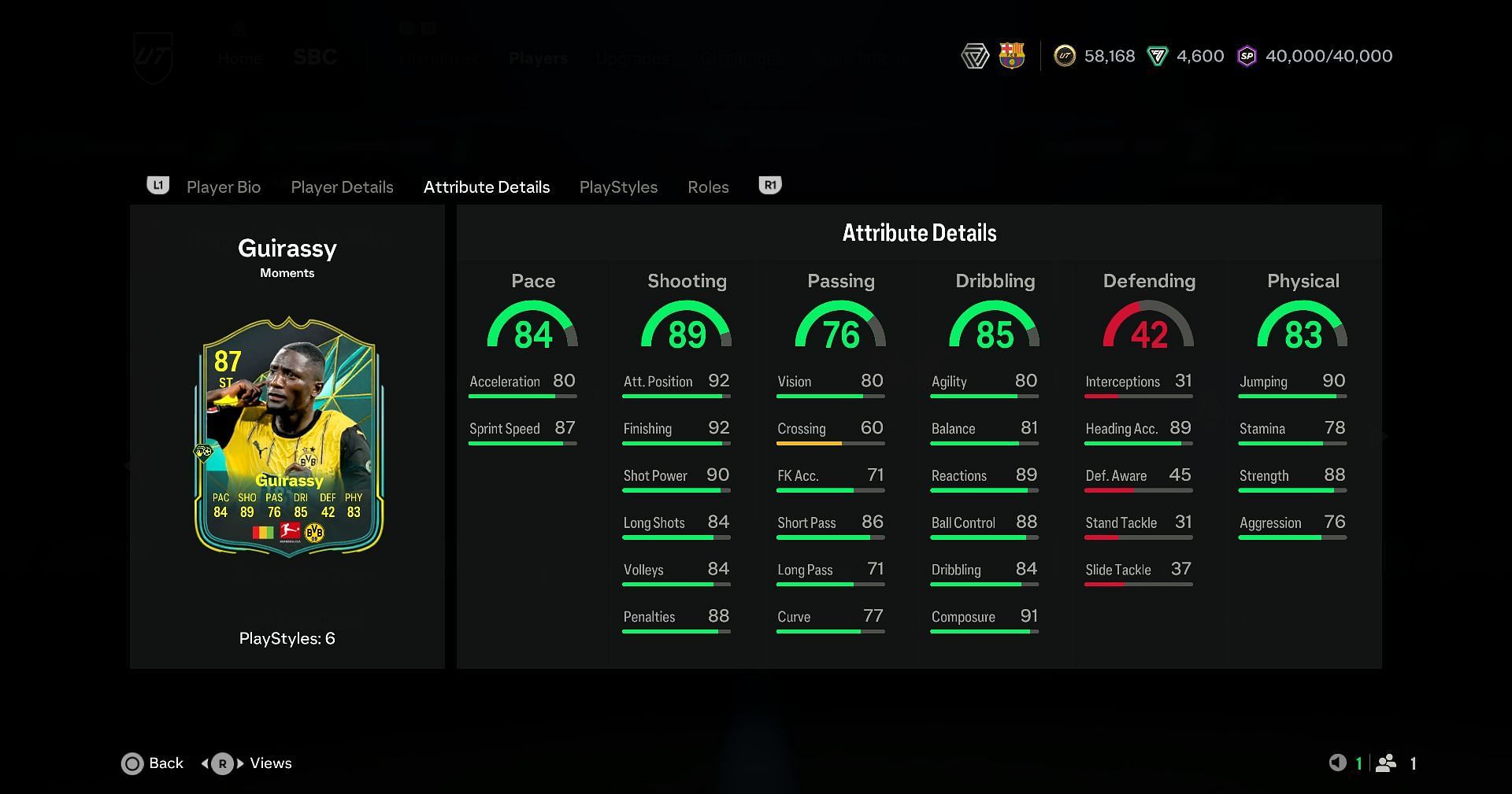 Stats of Guirassy (Image via EA)