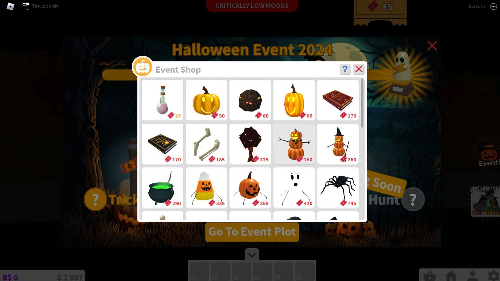 You can buy items in the Halloween Store using the tickets (Image via Roblox)