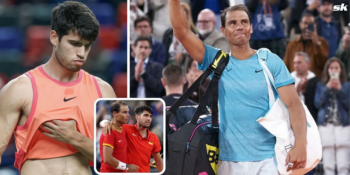 Carlos Alcaraz (L), Rafael Nadal (R), Spaniards pictured at Paris Olympics (inset) - Image Source: Getty