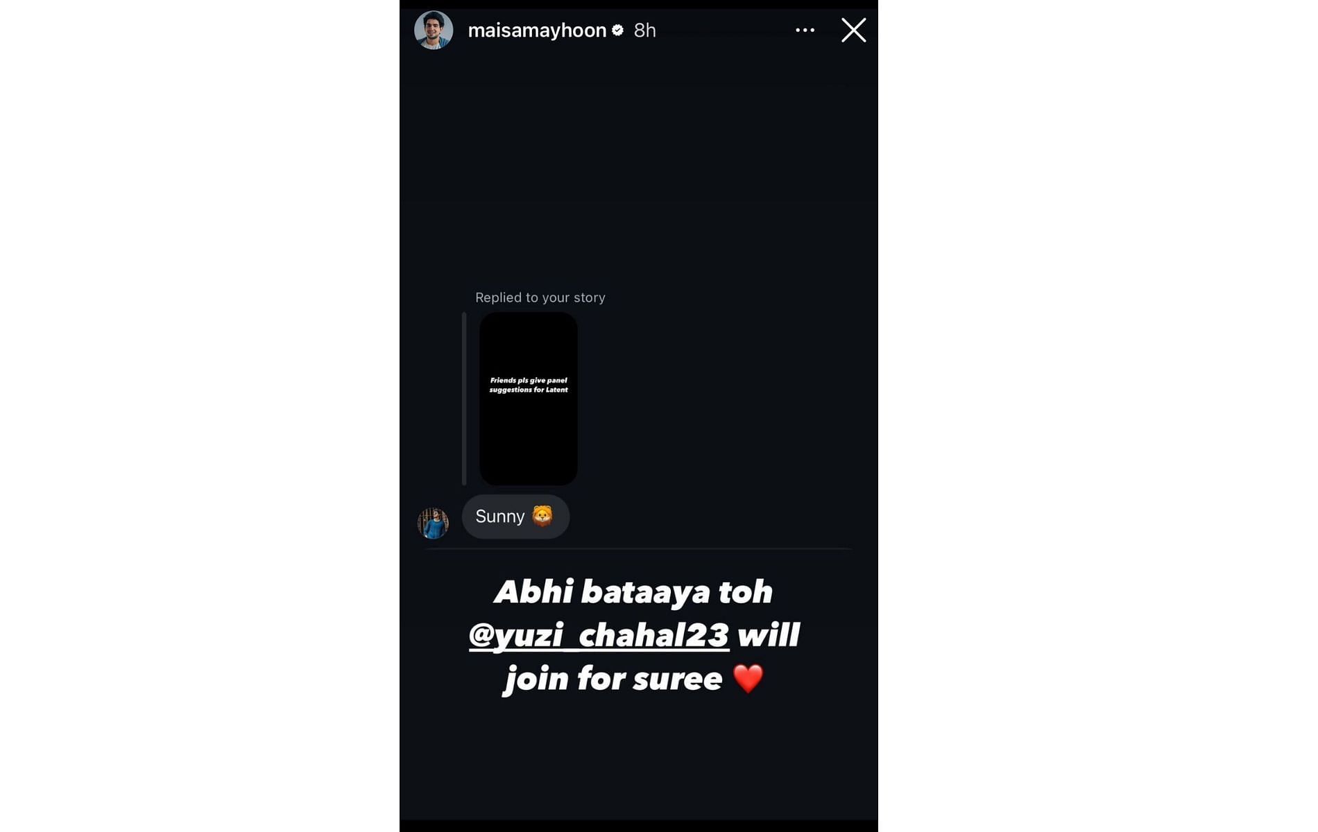 Screenshot of Samay Raina&#039;s Instagram story.