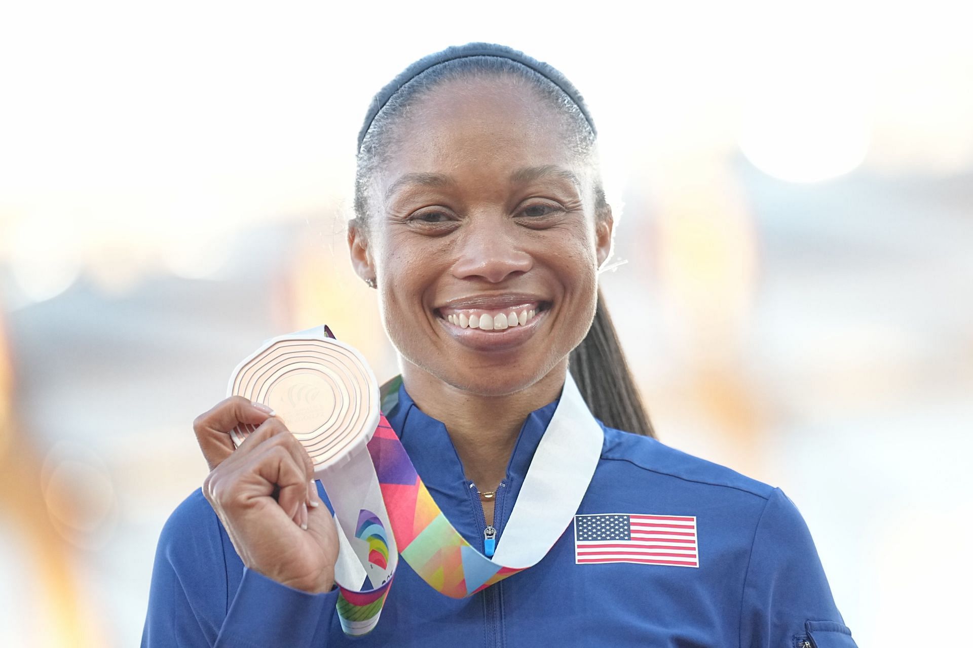 Felix with her 4x400m bronze medal at the 2022 World Athletics Championships (Image via: Getty Images)