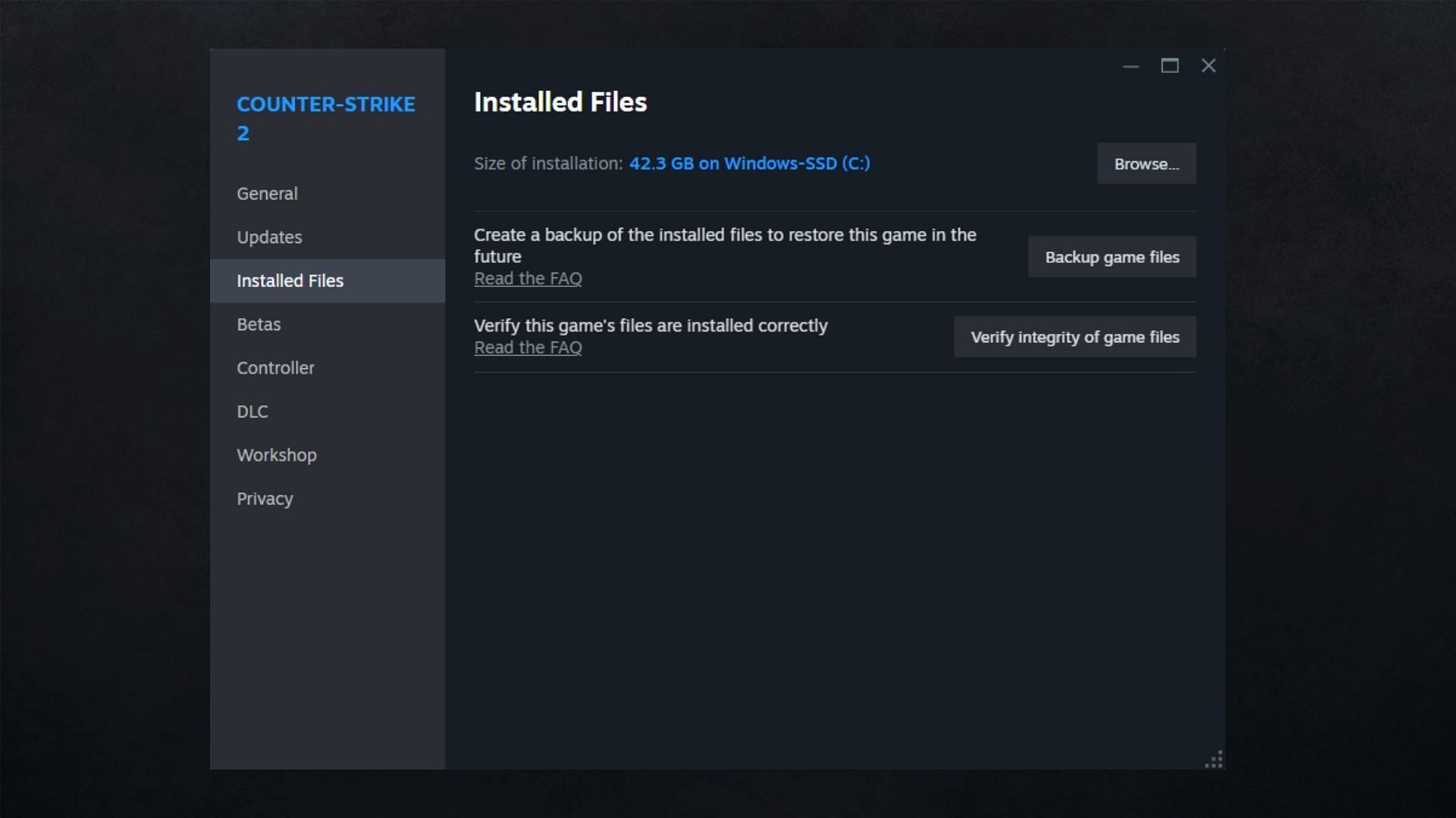 Verifying the integrity of Counter-Strike 2 files on Steam (Image via Valve)