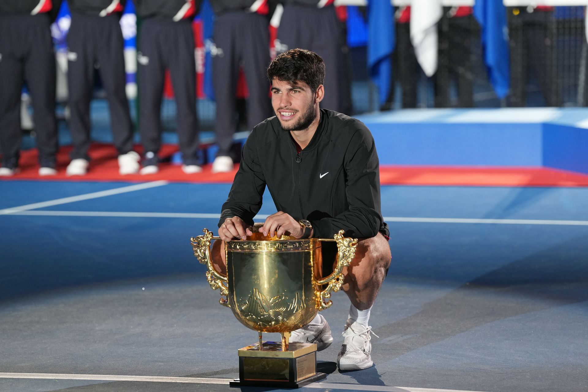 Carlos Alcaraz with the 2024 China Open trophy after defeating Jannik Sinner in the final (Image: Getty)