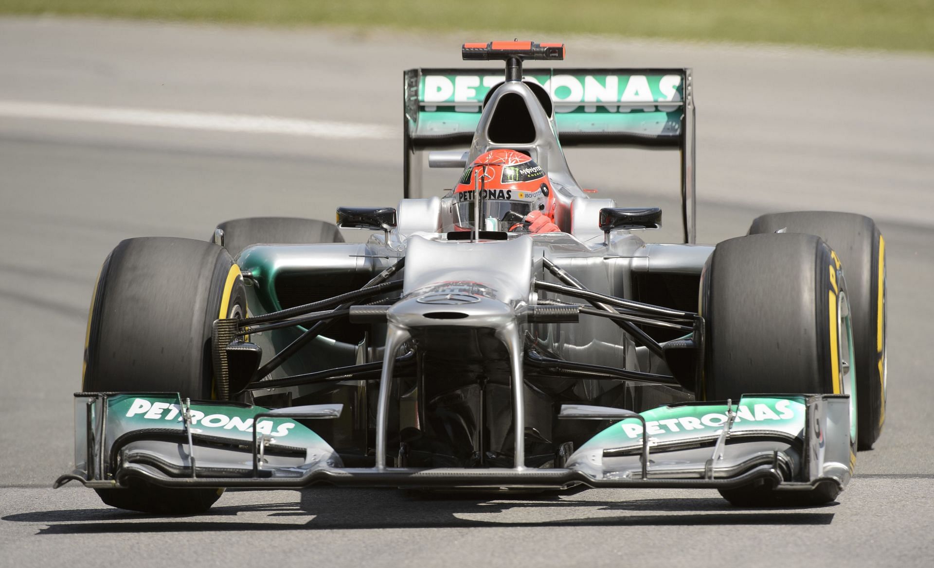 Michael Schumacher, of Mercedes, during the Saturday afternoon qualifying session of the 2012 Formula One GrandPrix of Canada. (Photo by Christopher Morris/Corbis via Getty Images)