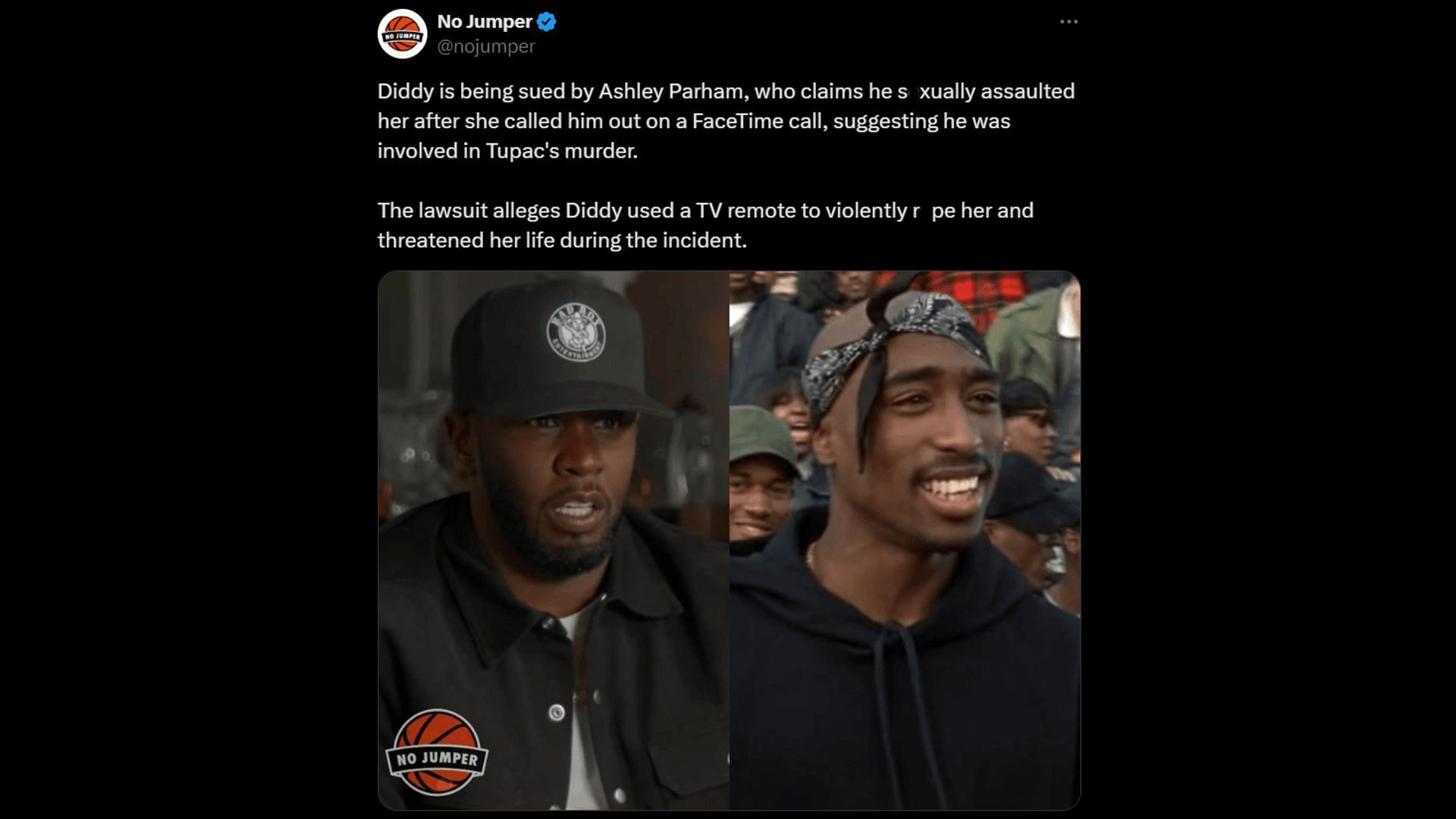 Sean Combs allegedly gang-r*ped Ashley Parham. (Image via X/@nojumper)