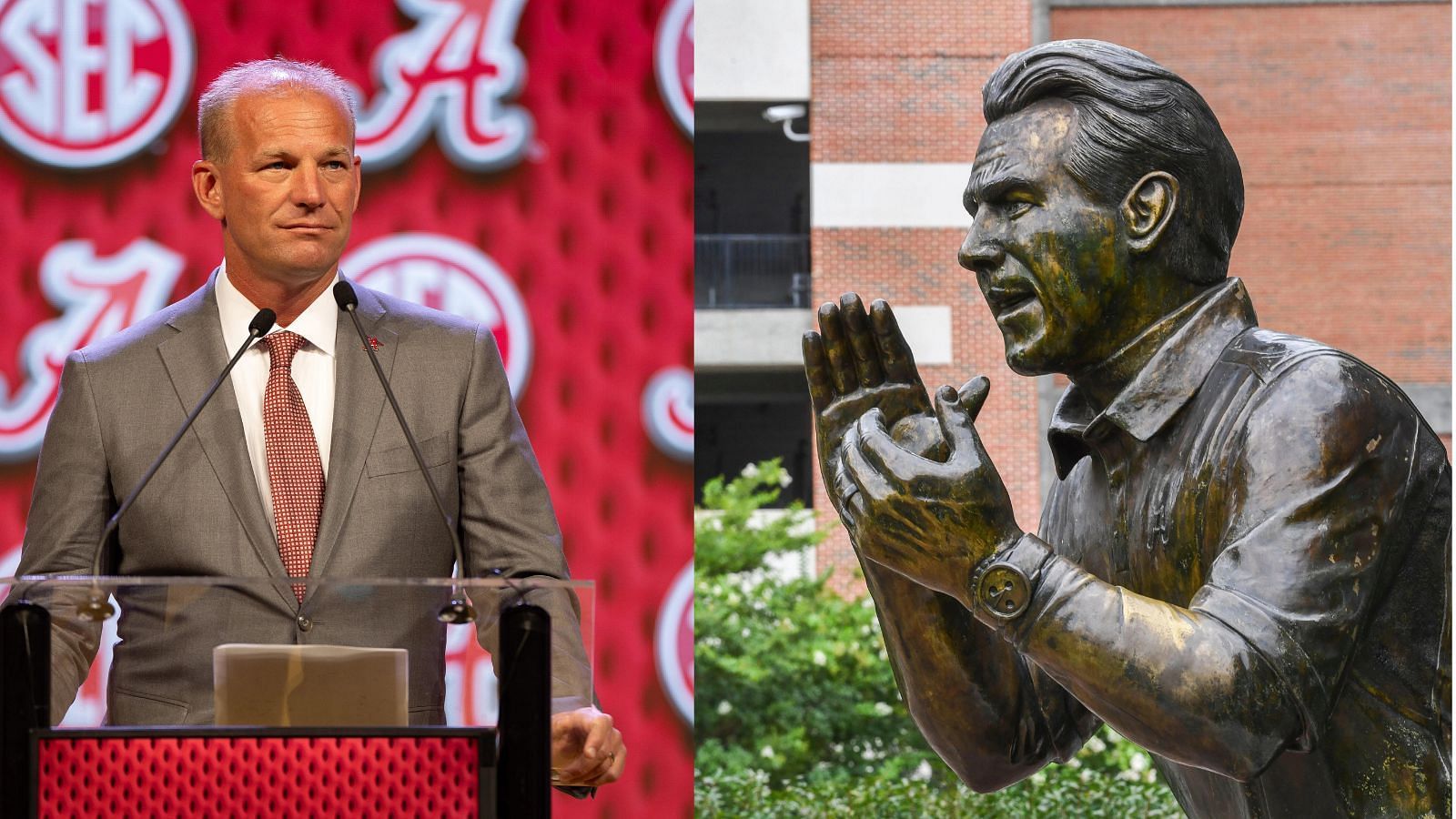 Coach Kalen DeBoer has to try to reach the Playoff in the massive shadow of predecessor Nick Saban (Photo Credits: IMAGN)