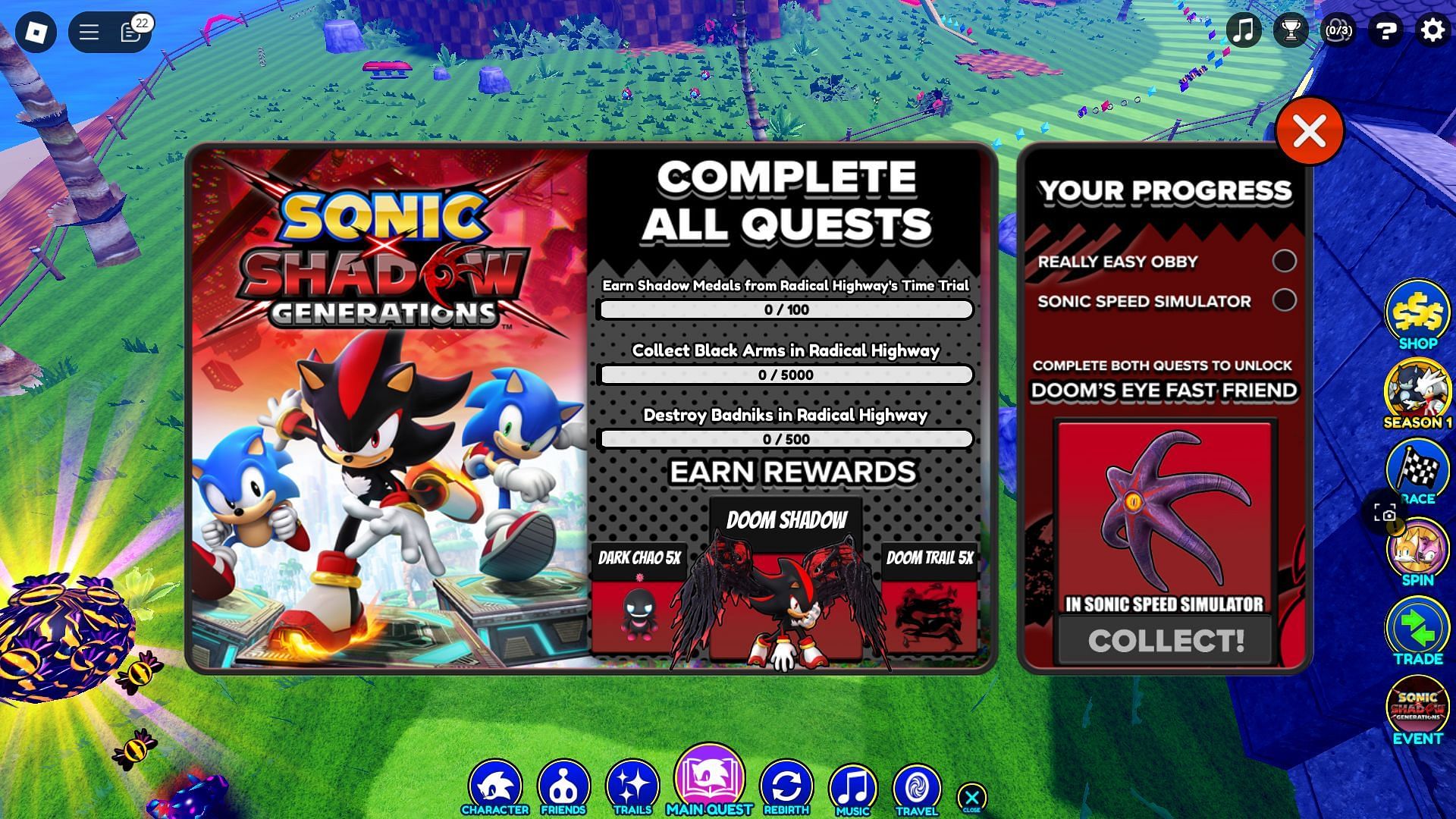 The Sonic X Shadow Generations collab event (Image via Roblox)