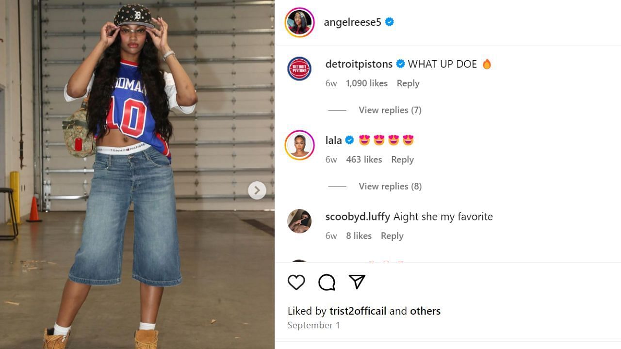 La La Anthony showing love to Reese&#039;s Dennis Rodman outfit. [photo: @angelreese5/IG]