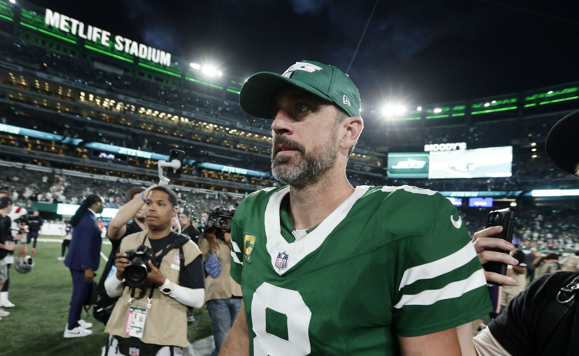 Aaron Rodgers after a game with the New York Jets - Source: Getty