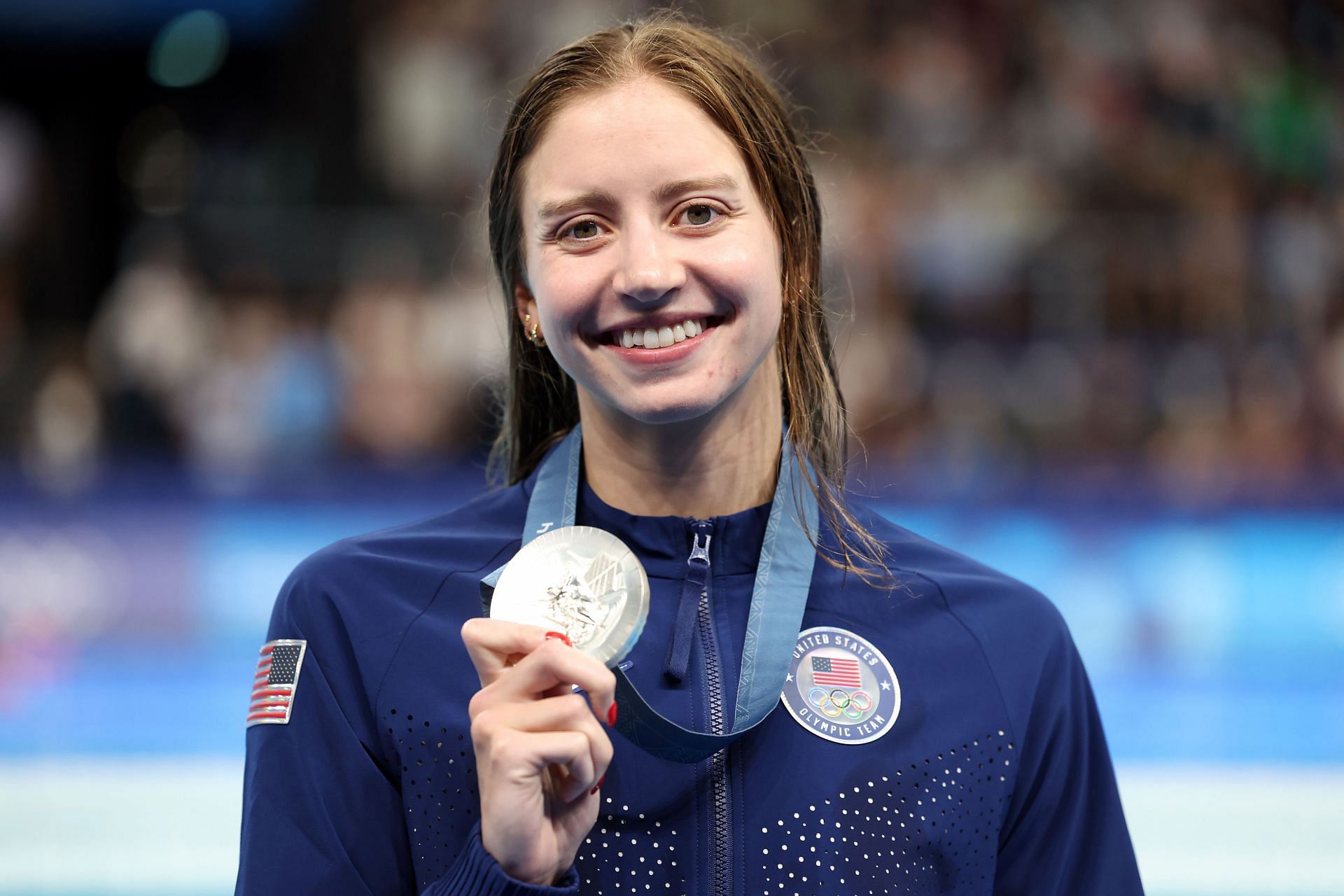 Kate Douglass with her silver medal from women&#039;s 200m individual medley event at the Paris Olympics [Image Source : Getty]